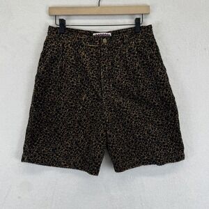 Vintage Blu Tag Shorts Womens 8 Brown Leopard Print Corduroy High Rise Cotton